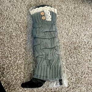 Gray leg warmers for boots with lace top